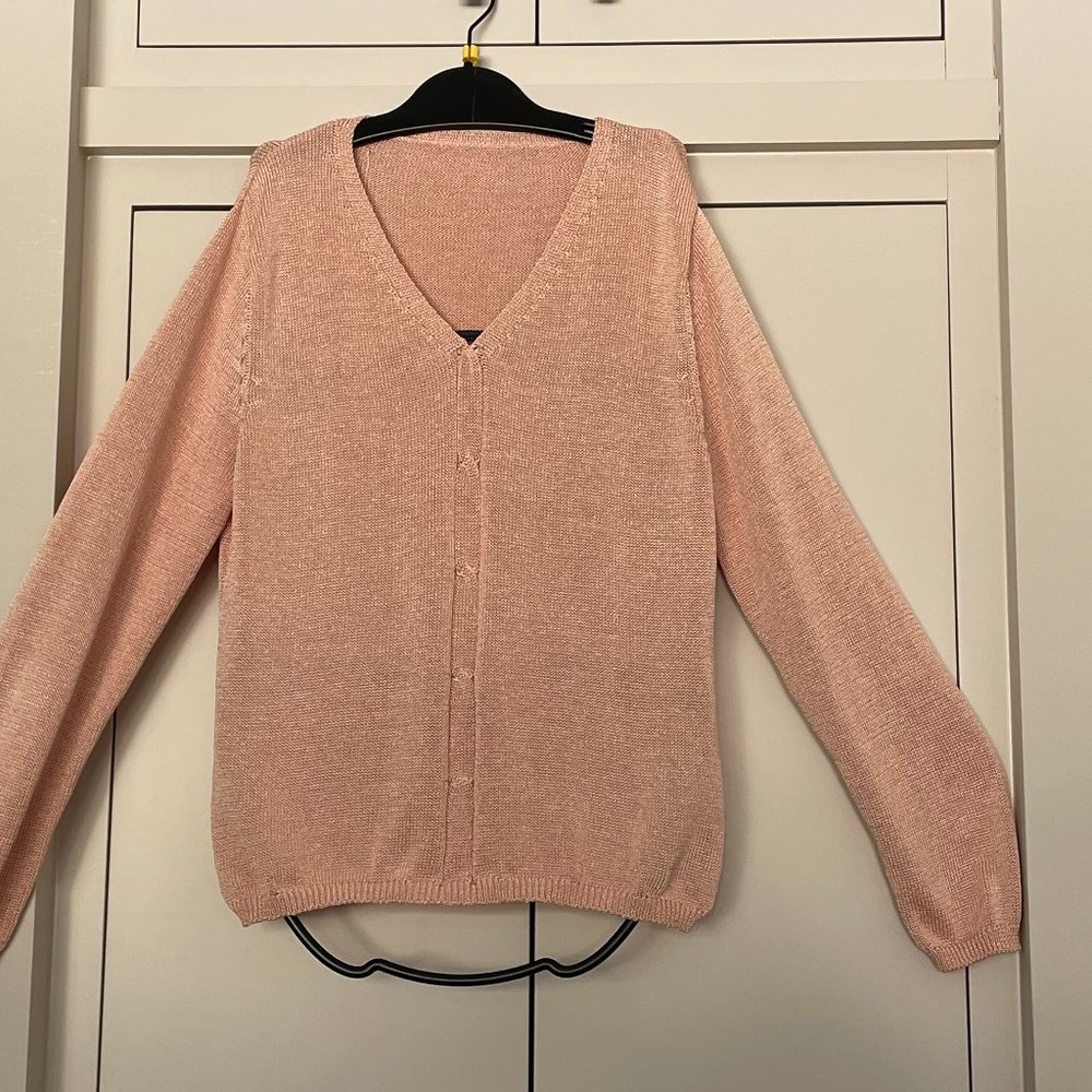 Pink Polyester V-neck Sweater